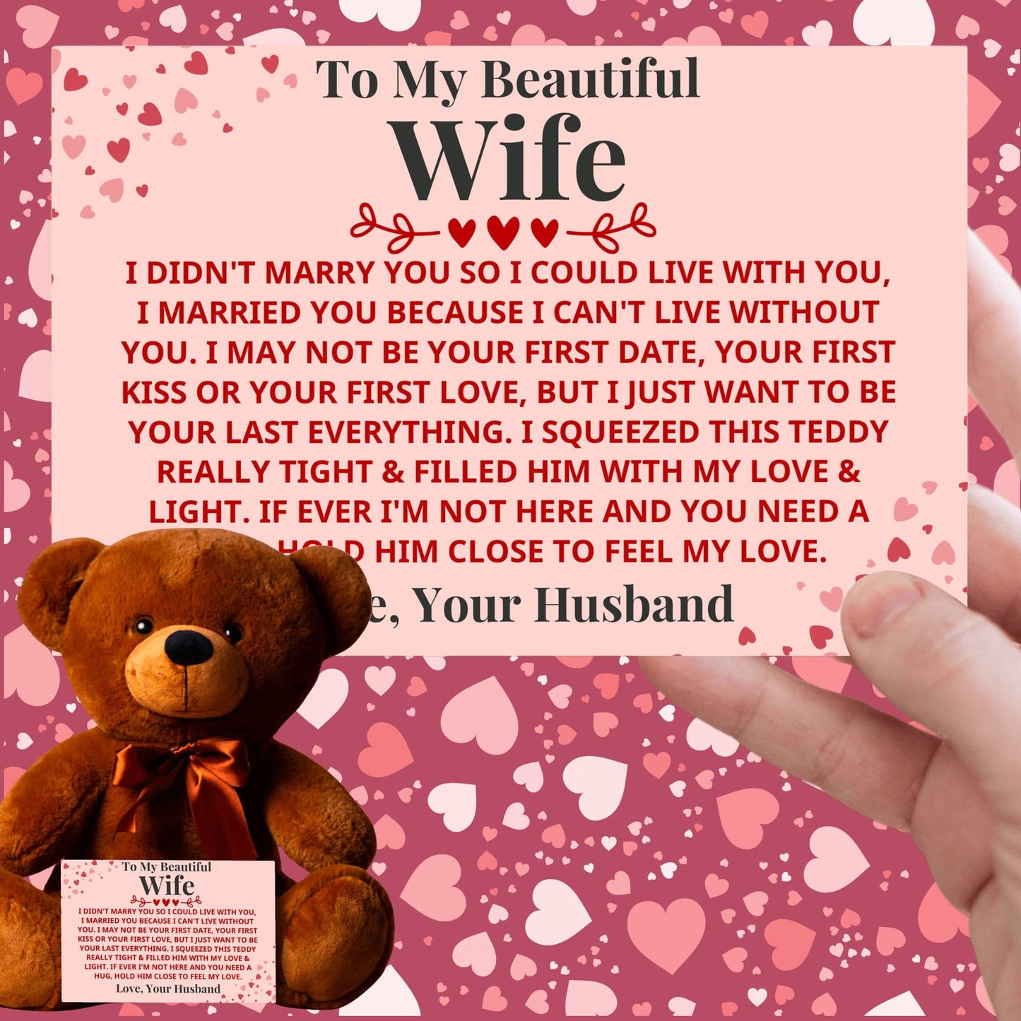 To My Wife - Can't Live Without You - Plush Bear With Message